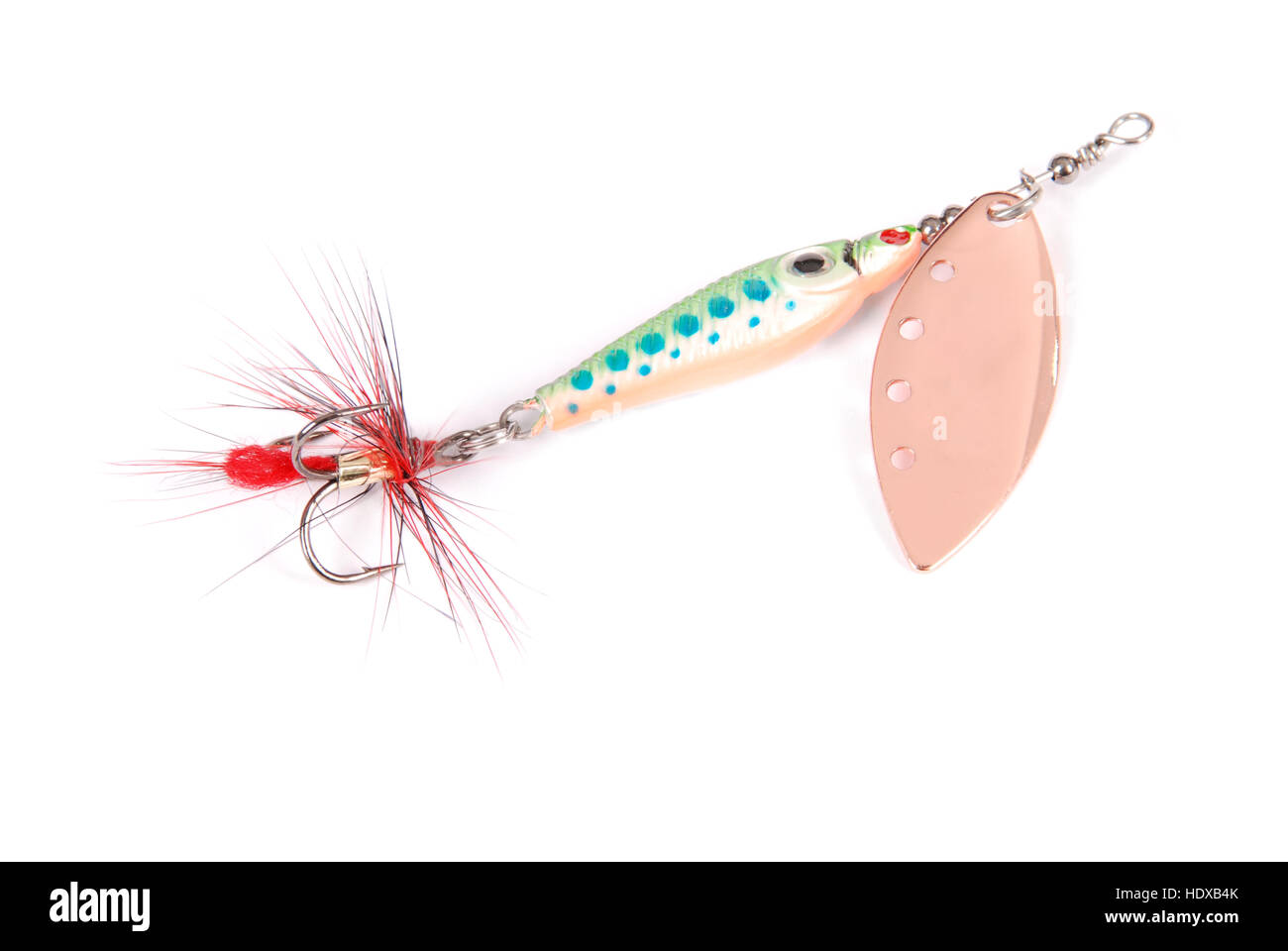 Fishing lure in the shape of a fish with a hook isolated on white background Stock Photo