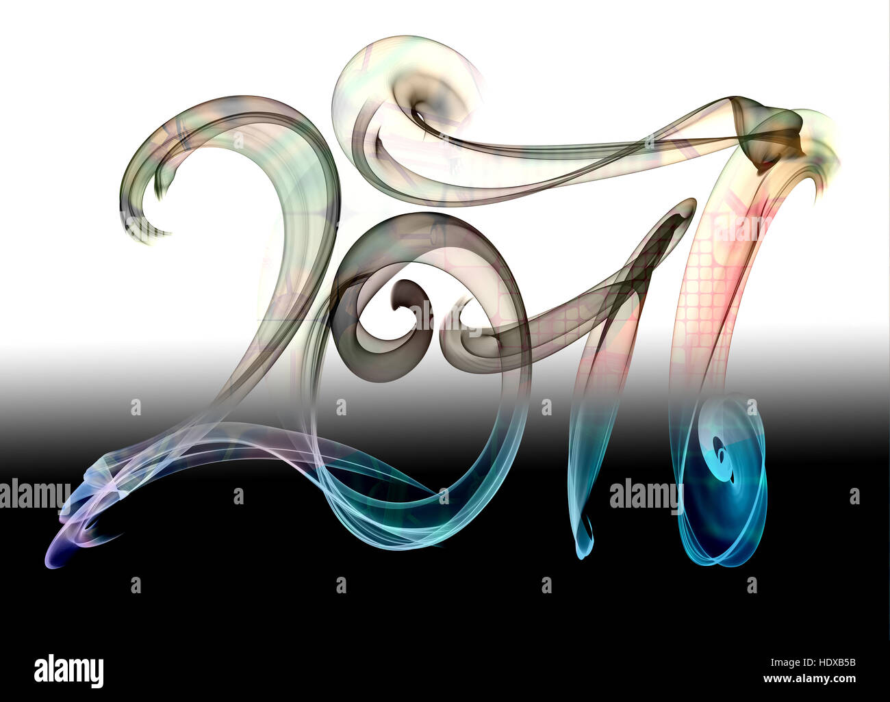 2017 isolated numbers written with white smoke or flame light on white ...