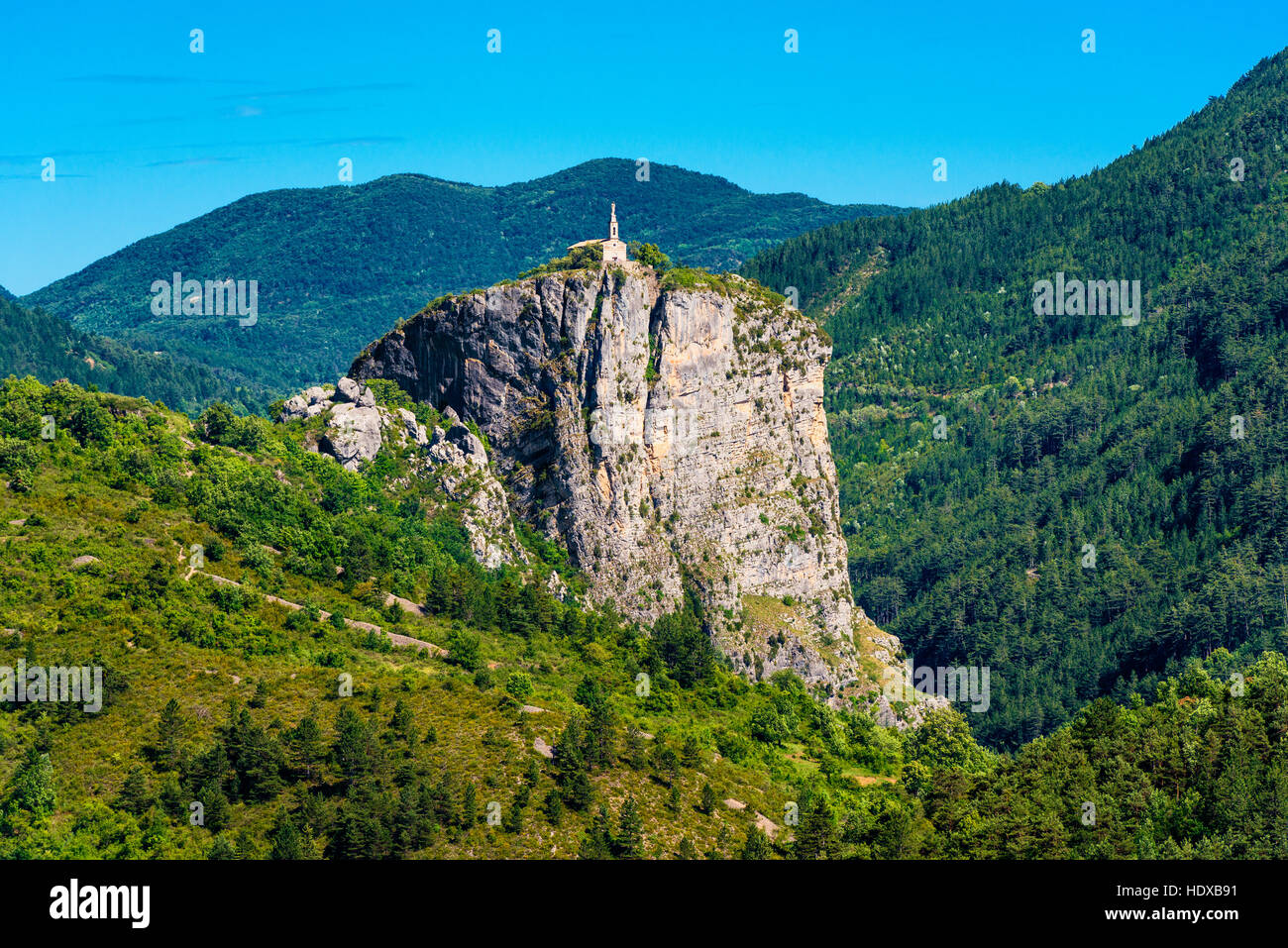 Church on Giant Rock in Castellane Southern France Stock Photo