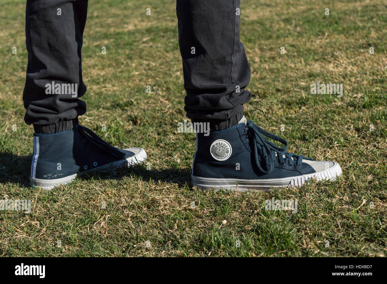 A small ad style photo shot showing of these shows of a particular brand of show, PF Flyers. Stock Photo