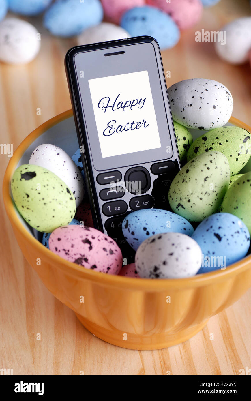 Easter greetings with mobile phone Stock Photo Alamy