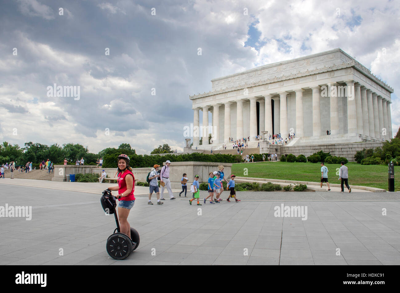 Riding a Segway at the Lincoln Memorial, on the National Mall in Washington, DC. Stock Photo