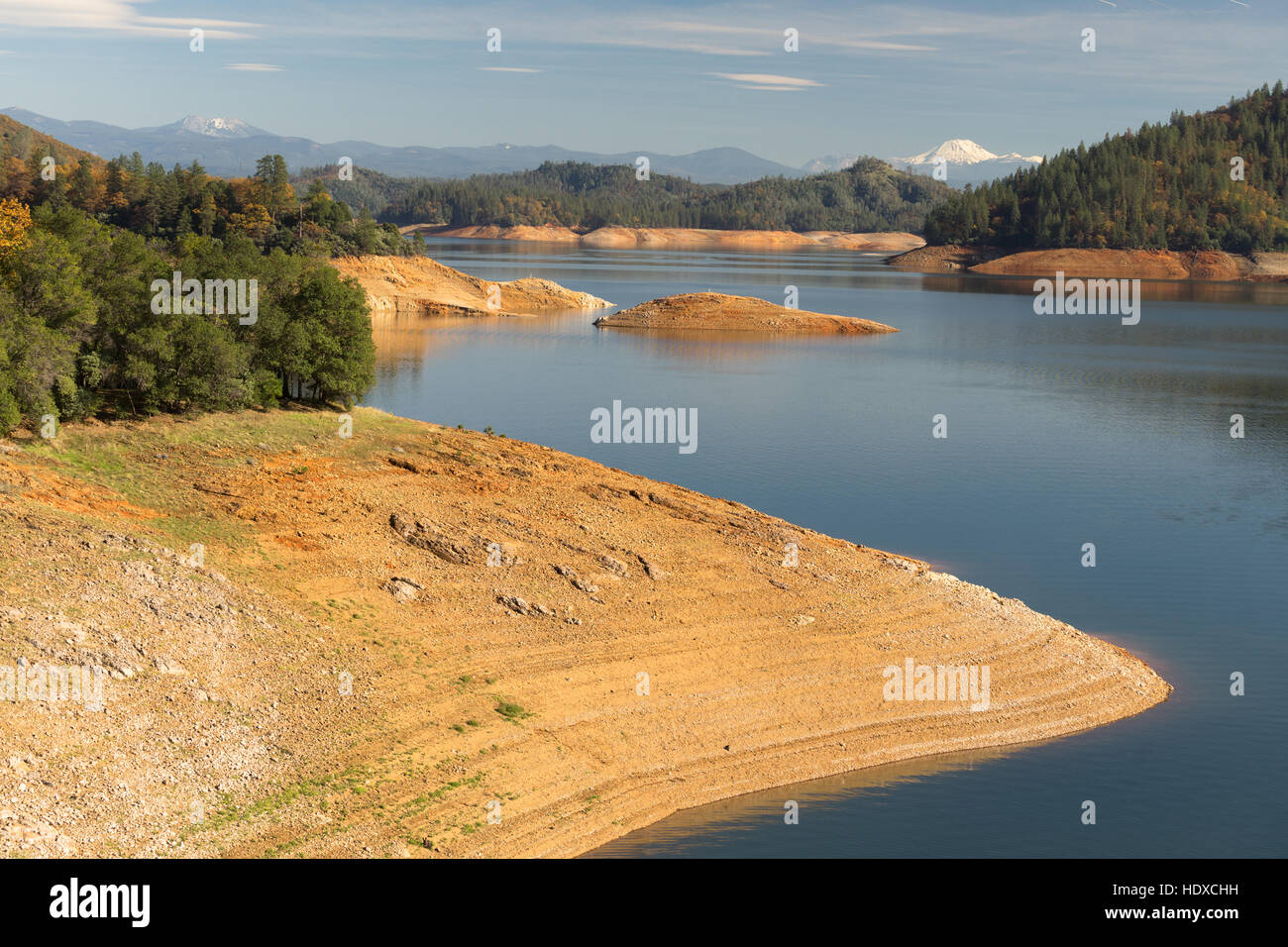 Water level is low at Lake Shasta in Northern California Stock Photo
