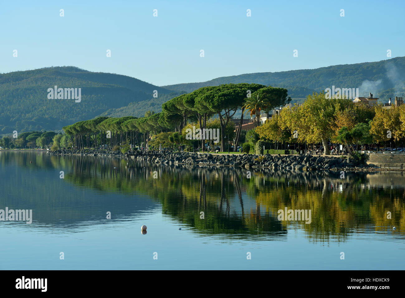 Trevignano Romano waterfront reflection on Lake Bracciano, near Rome Stock Photo