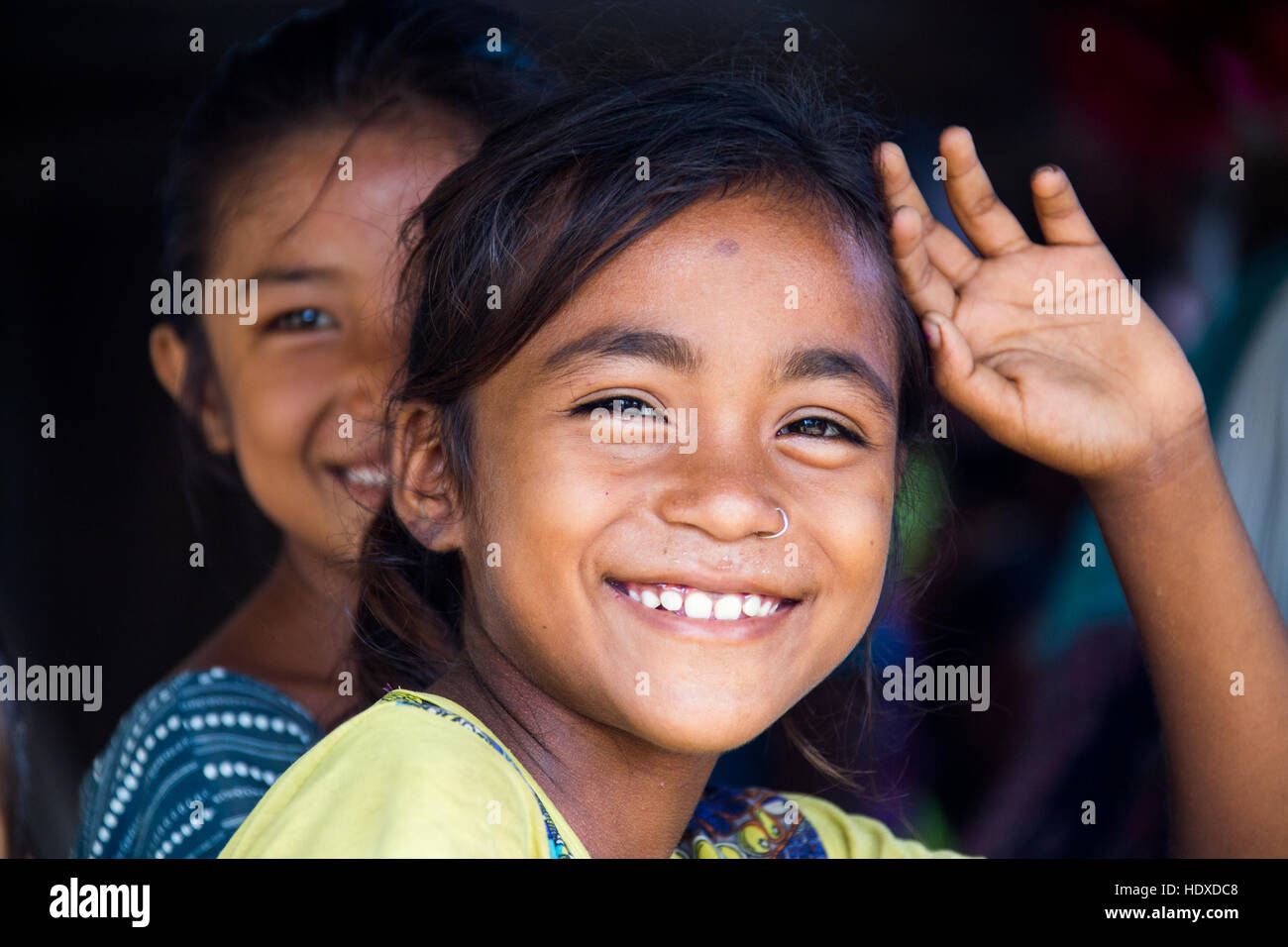 Young girls in a small village in the Terai region of Nepal Stock Photo