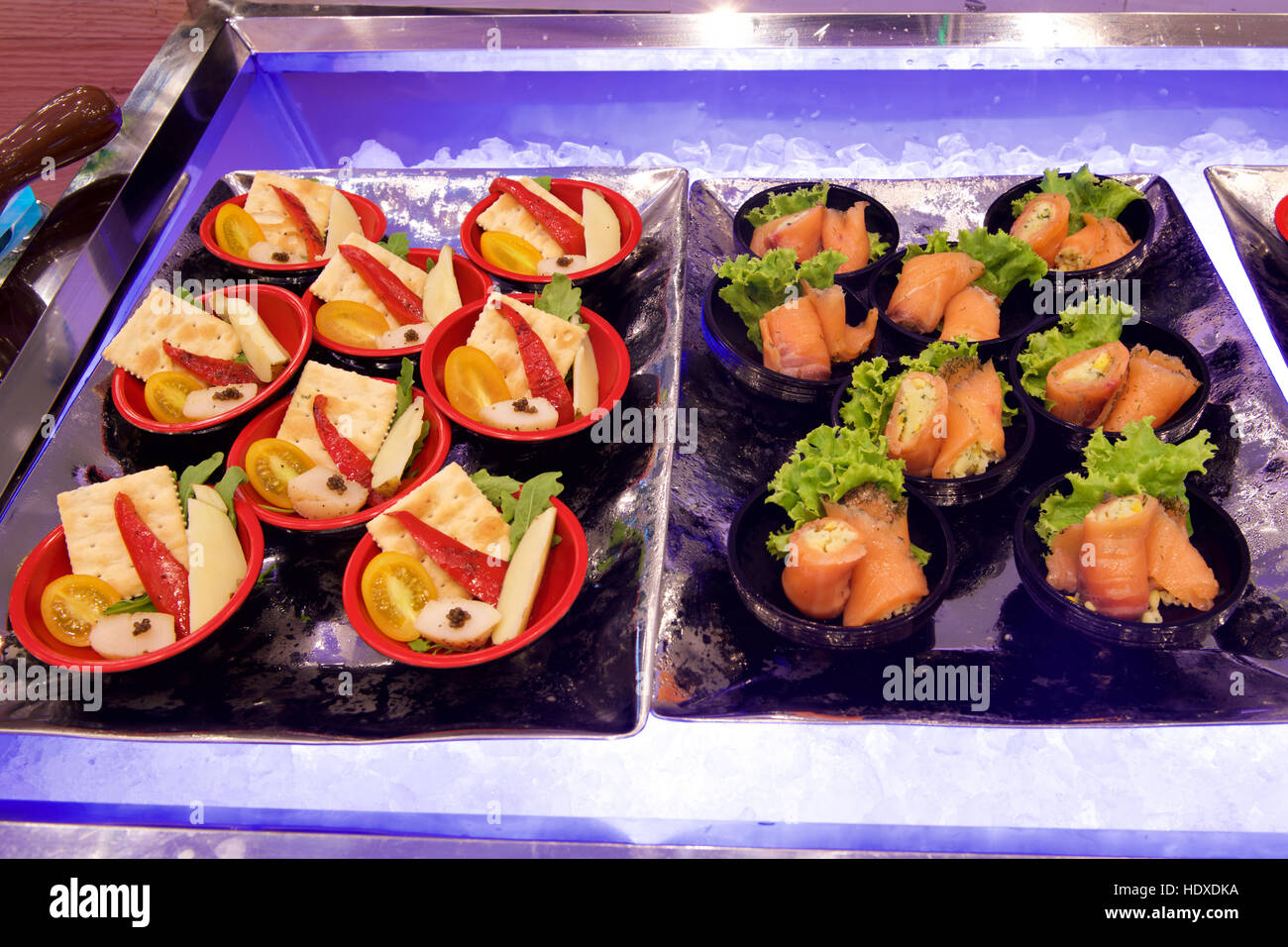 Delicious canapes in buffet restaurant Stock Photo