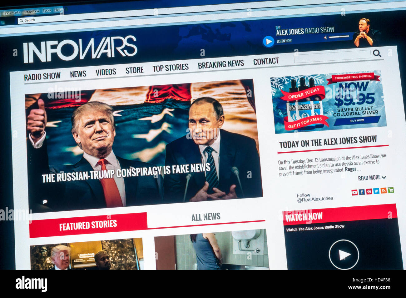 Right wing American website Infowars run by Alex Jones has been labelled a fake news site. Stock Photo