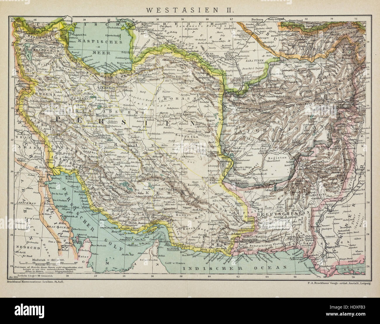 Old map of West Asia Stock Photo