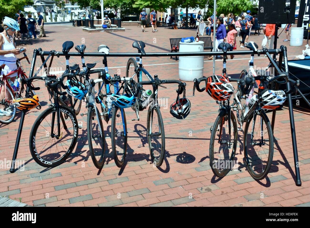 Bikes in a bike rack Stock Photo Alamy