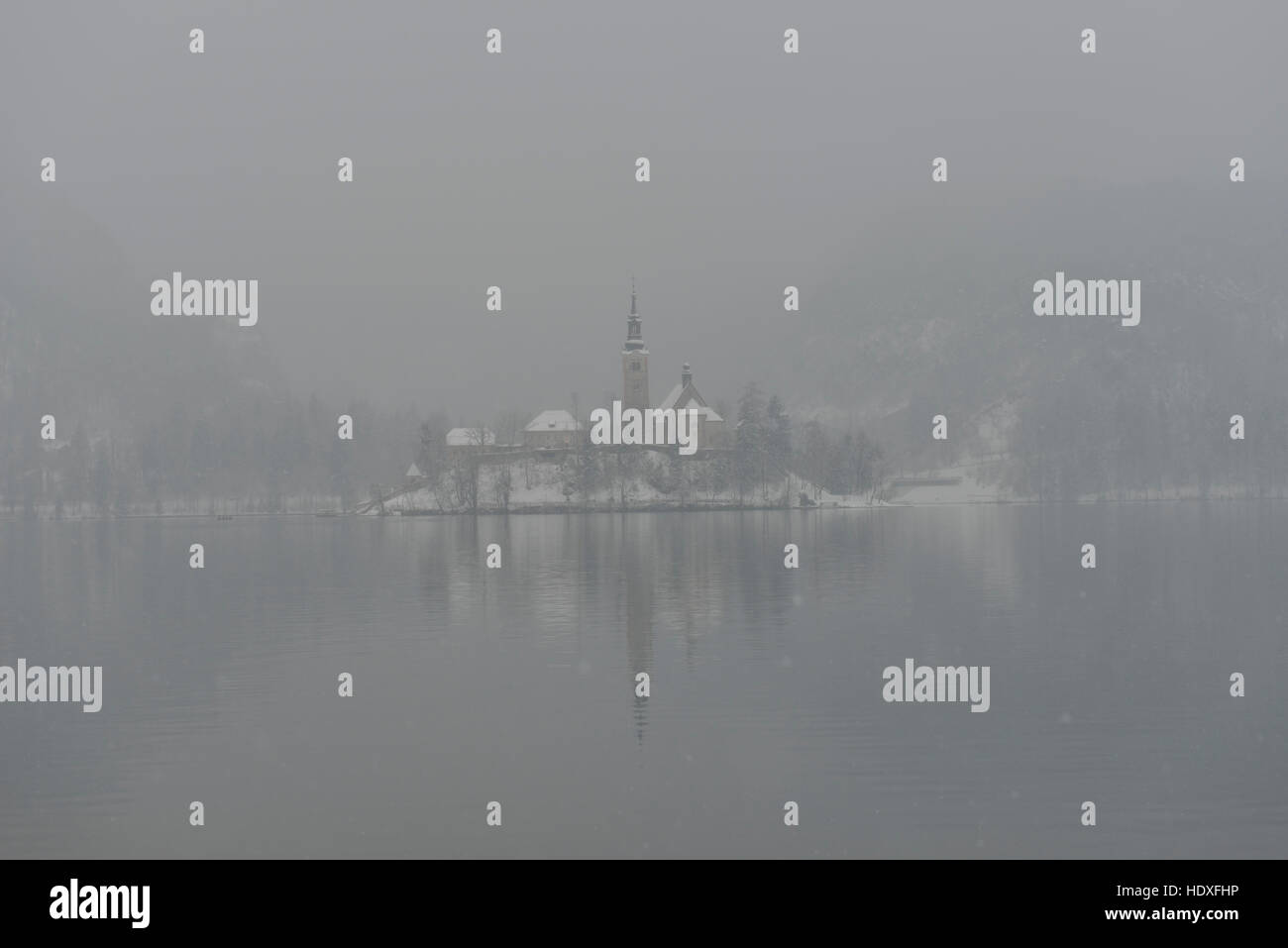 Lake Bled in Winter, Julian Alps, Slovenia Stock Photo