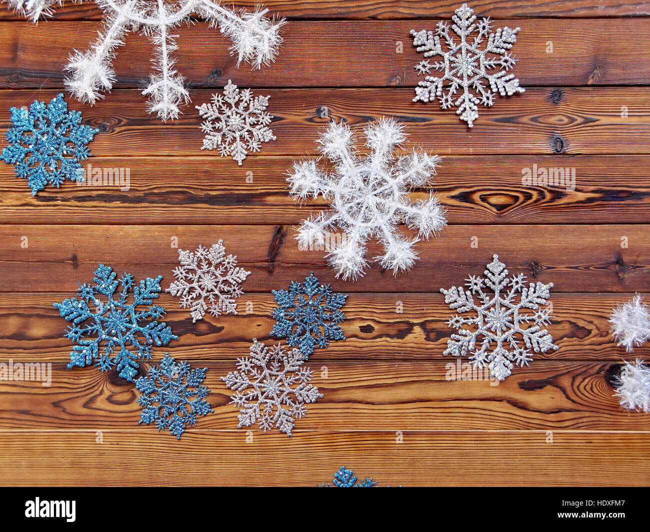Christmas board background with snowflake decoration Stock Photo - Alamy