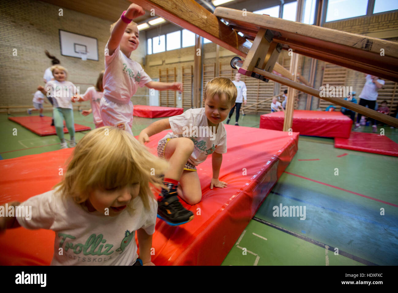 Children have physical education in school. Stock Photo