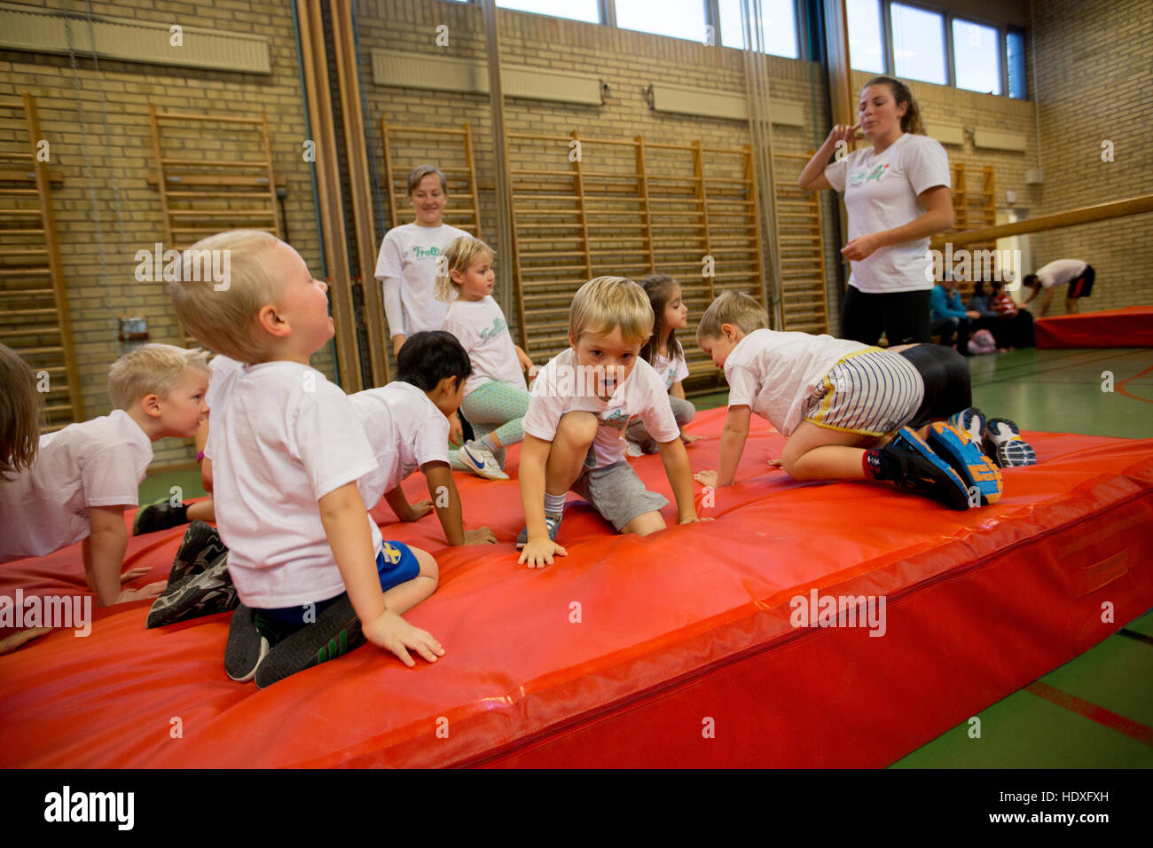 Children have physical education in school. Stock Photo
