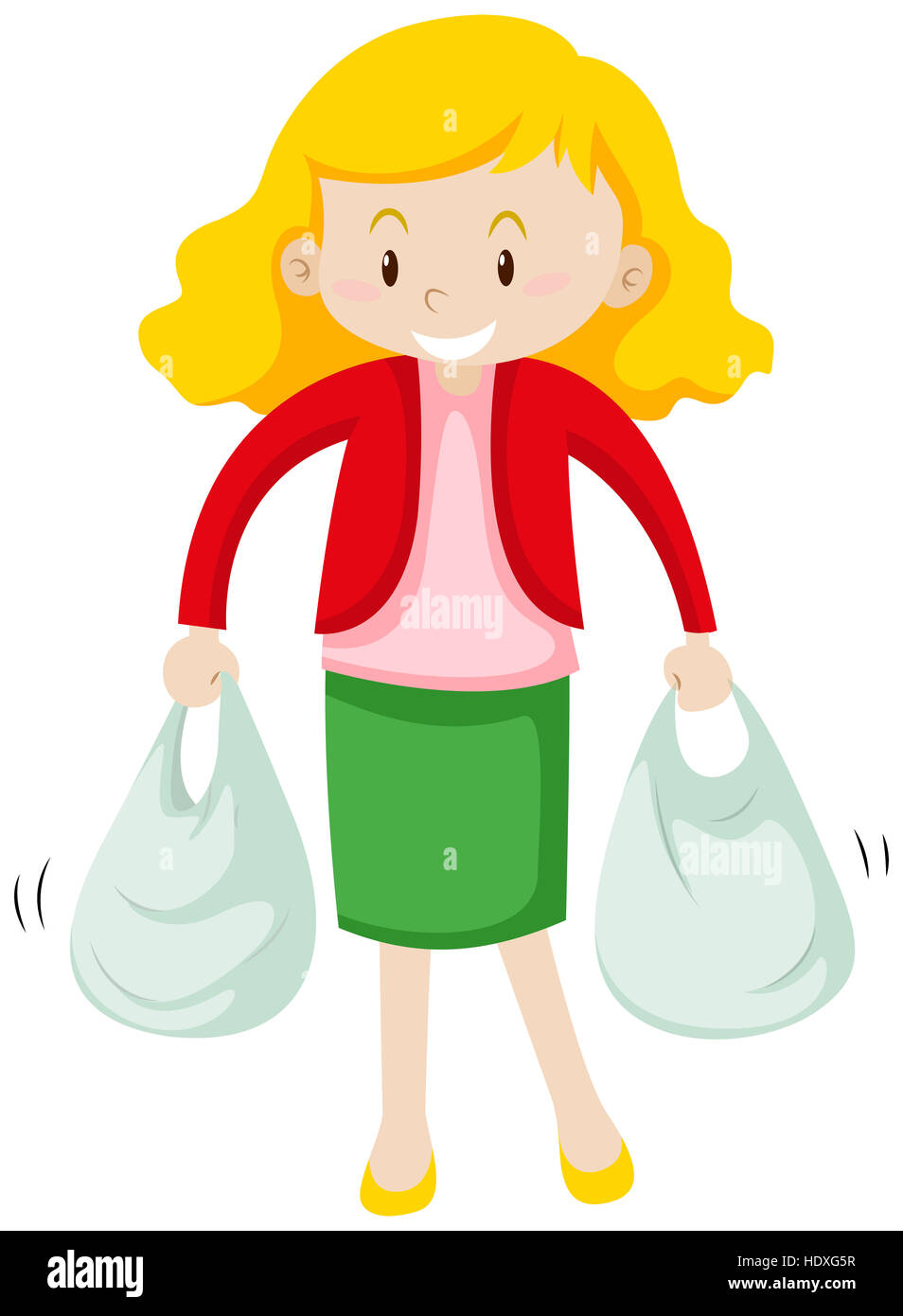 Woman carrying two plastic bags illustration Stock Photo Alamy