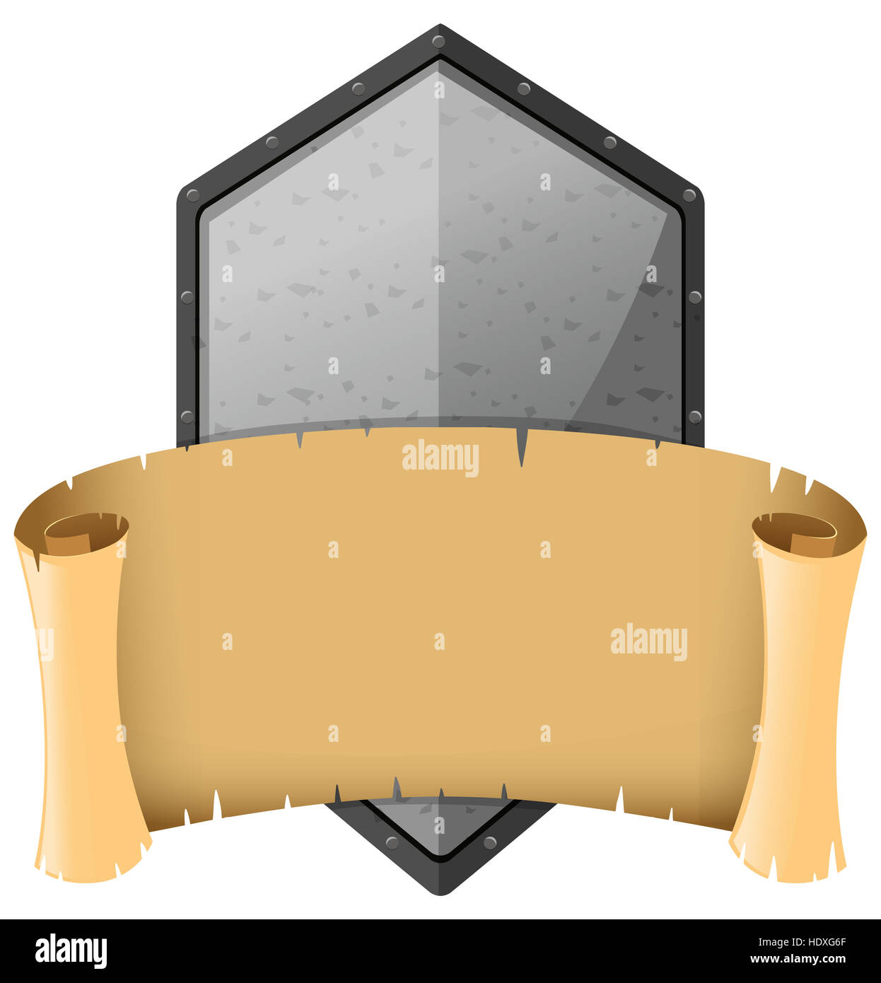 Medieval Template With Silver Shield And Banner Illustration Stock