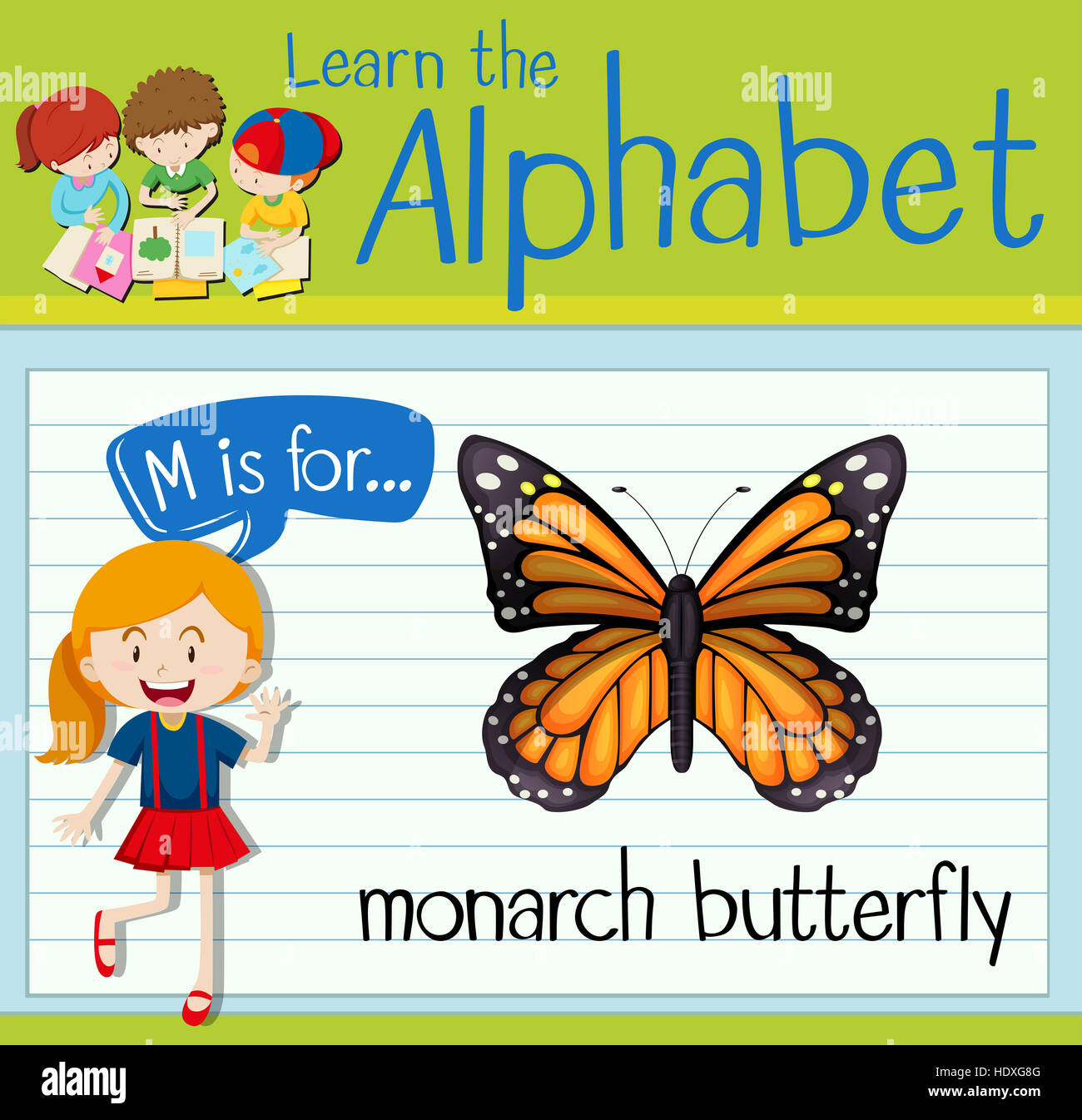 Flashcard letter M is for monarch butterfly illustration Stock Photo