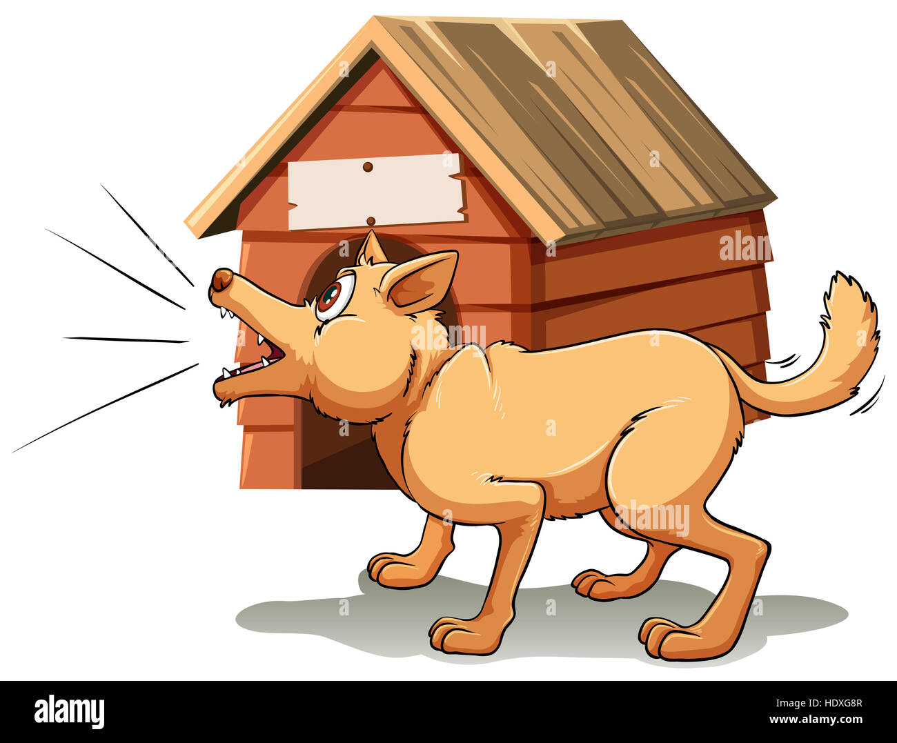 Dog barking in front of dog house illustration Stock Photo Alamy