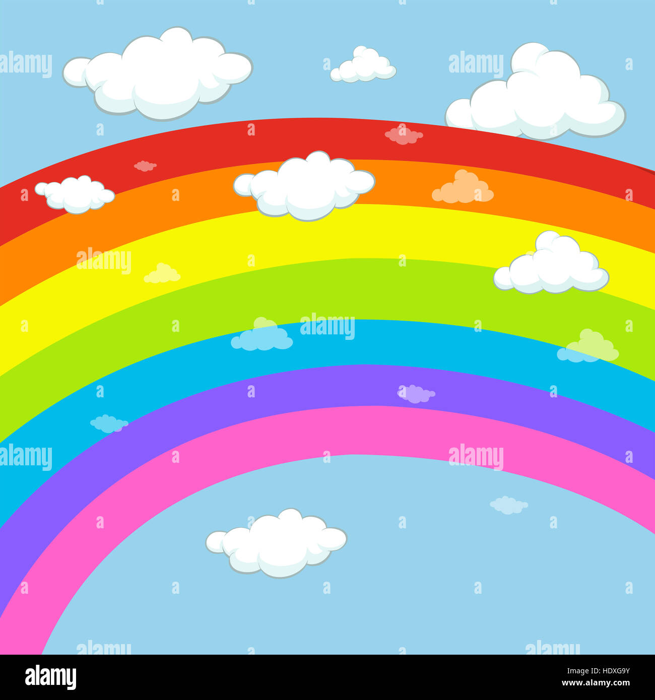 Background design with rainbow in blue sky illustration Stock Photo - Alamy