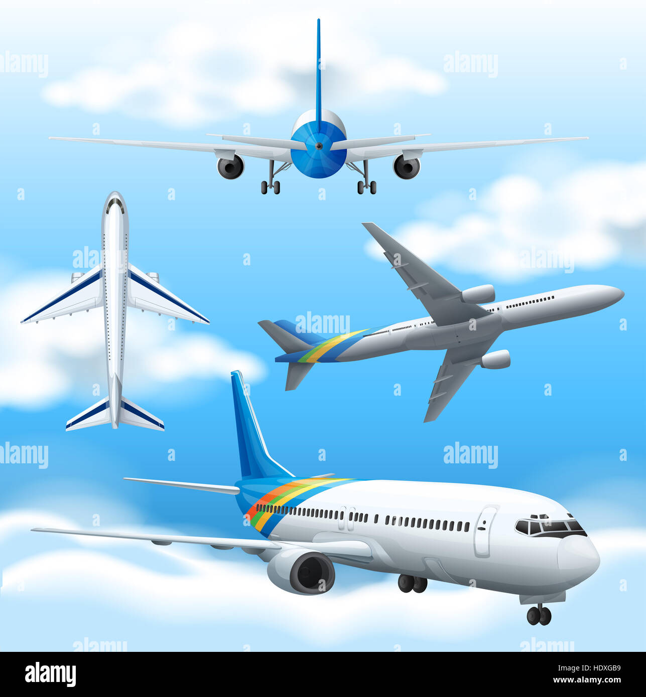 Many airplanes flying in the sky illustration Stock Photo - Alamy