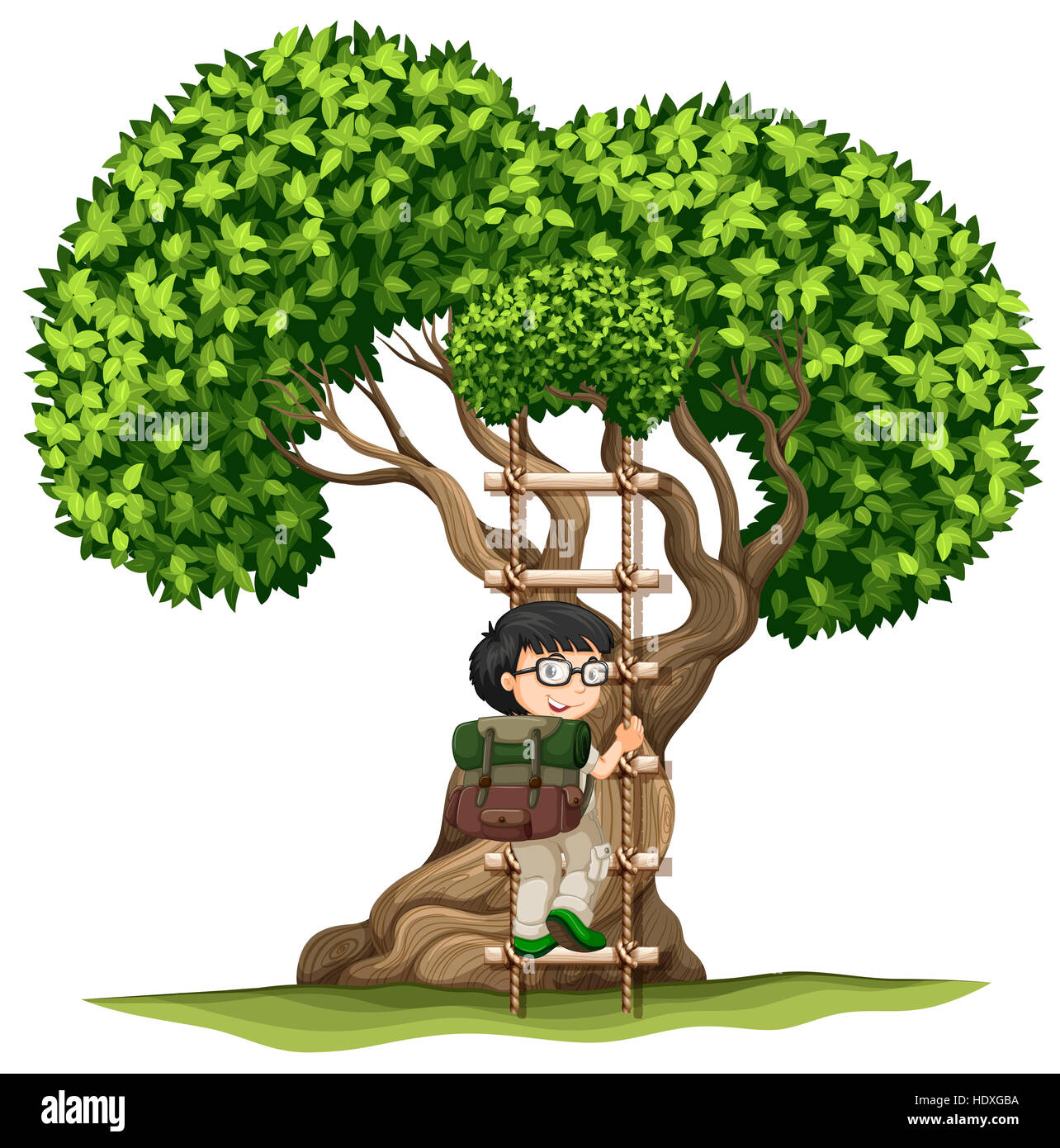 Boy climbing up the tree illustration Stock Photo - Alamy