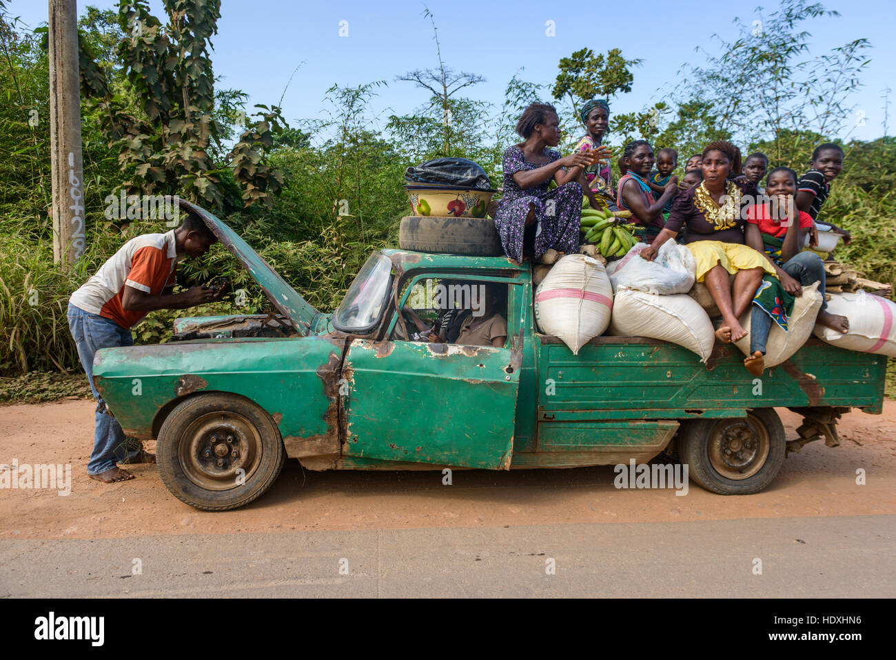 An old Peugeot 404 used as taxi, Nigeria Stock Photo