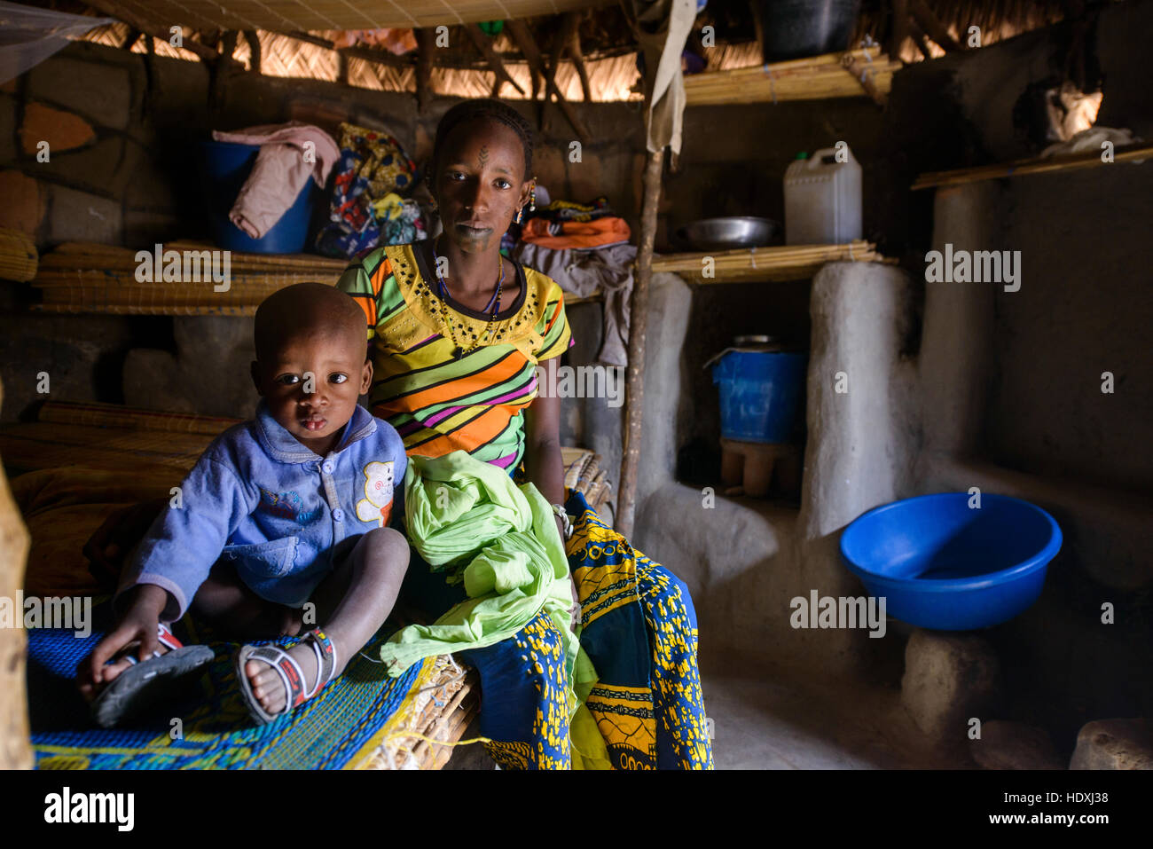 Rural life in a Fulani village of the Sahel in northeastern Burkina Faso Stock Photo