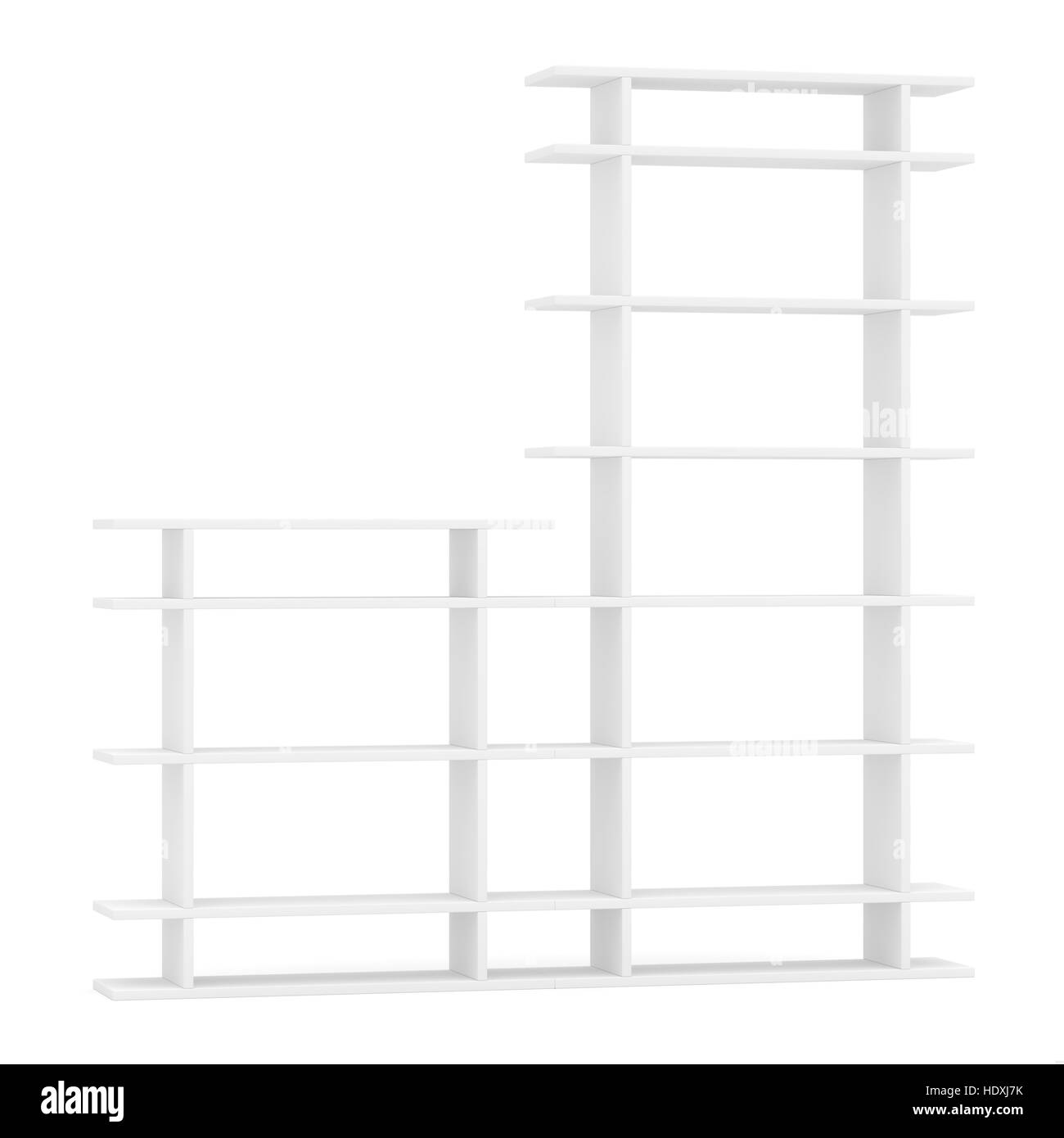 Empty shelves on white background Stock Photo Alamy