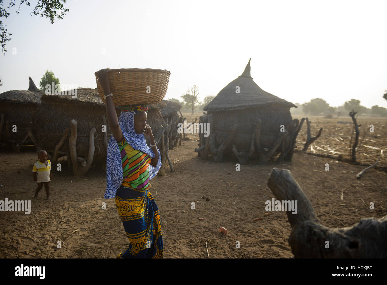 Rural life in a Fulani village of the Sahel in northeastern Burkina Faso Stock Photo