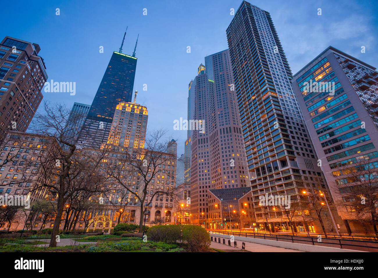 Chicago. Cityscape image of Chicago downtown with Michigan Avenue. Stock Photo