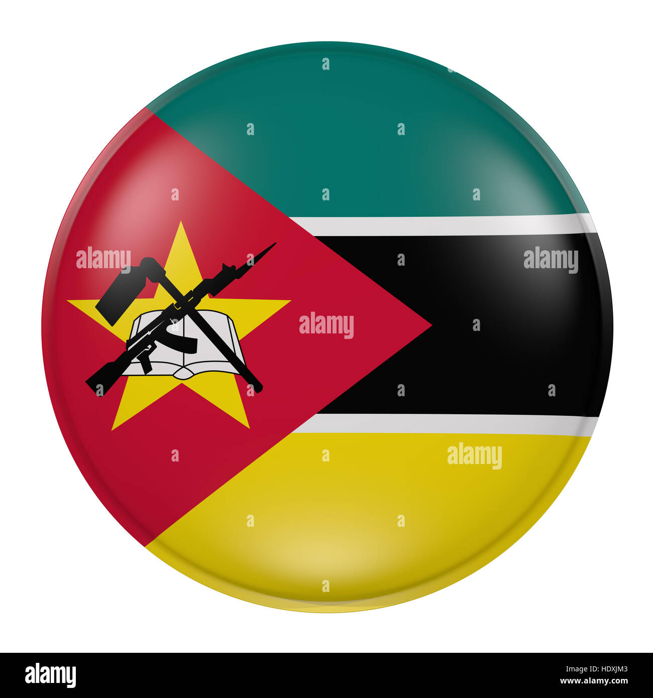 3d rendering of a Mozambique flag on a button Stock Photo