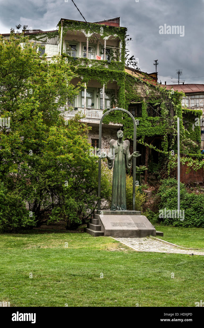 Georgia, Tbilisi old . Monument to famous Georgian poet - wanderer , an itinerant bard , ' ashug ' Ietim Gurgi . Stock Photo