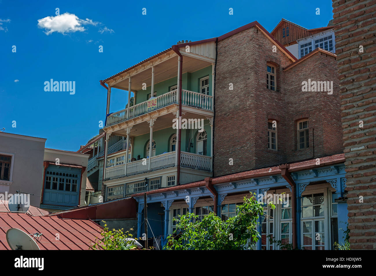 Tbilisi, capital of Georgia . Famous throughout the world Tbilisi balconies in the Old Town . Stock Photo