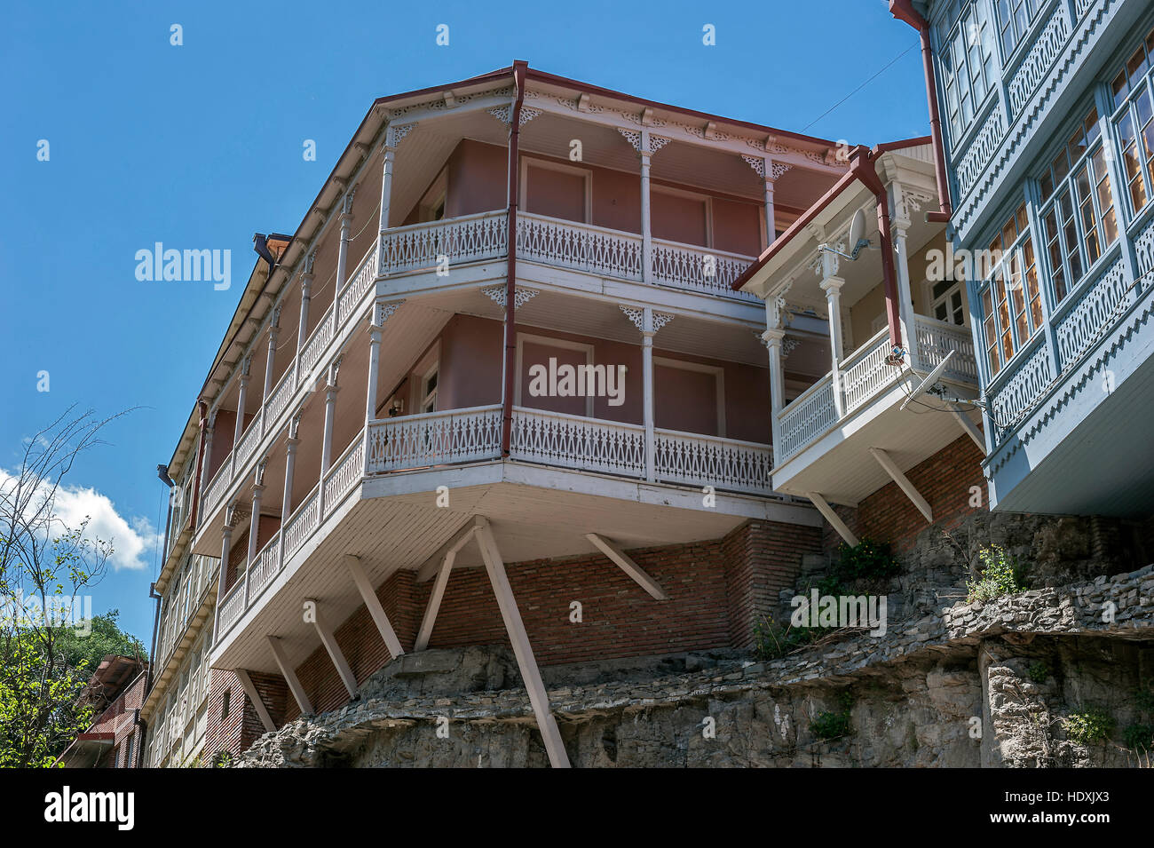 Tbilisi, capital of Georgia . Famous throughout the world Tbilisi balconies in the Old Town . Stock Photo