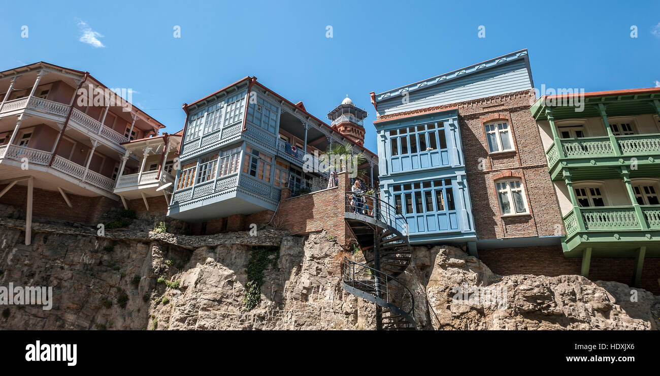 Tbilisi, capital of Georgia . Famous throughout the world Tbilisi balconies in the Old Town . Stock Photo