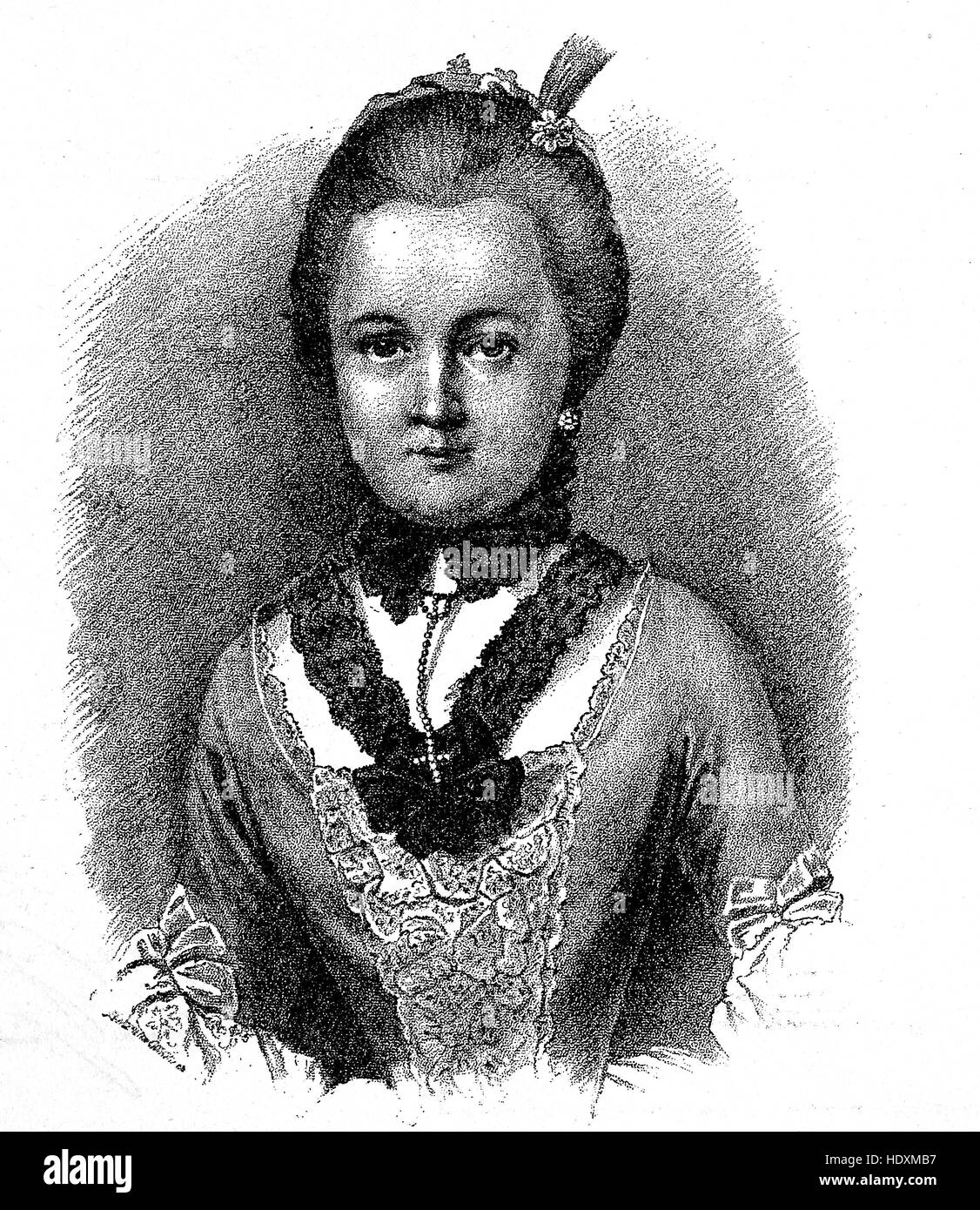 Anna Katharina Schoenkopf, 1746-1810, the young Johann Wolfgang Goethe, who studied in Leipzig from 1765 to 1768, fell in love with her in 1766, woodcut from the year 1882, digital improved Stock Photo