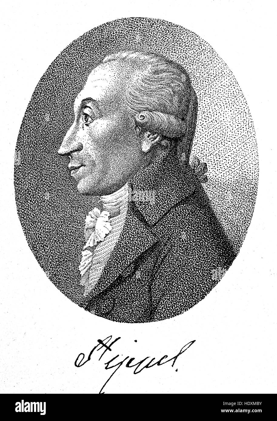 Theodor Gottlieb von Hippel the elder, 1741-1796, German satirical and humorous writer, woodcut from the year 1882, digital improved Stock Photo