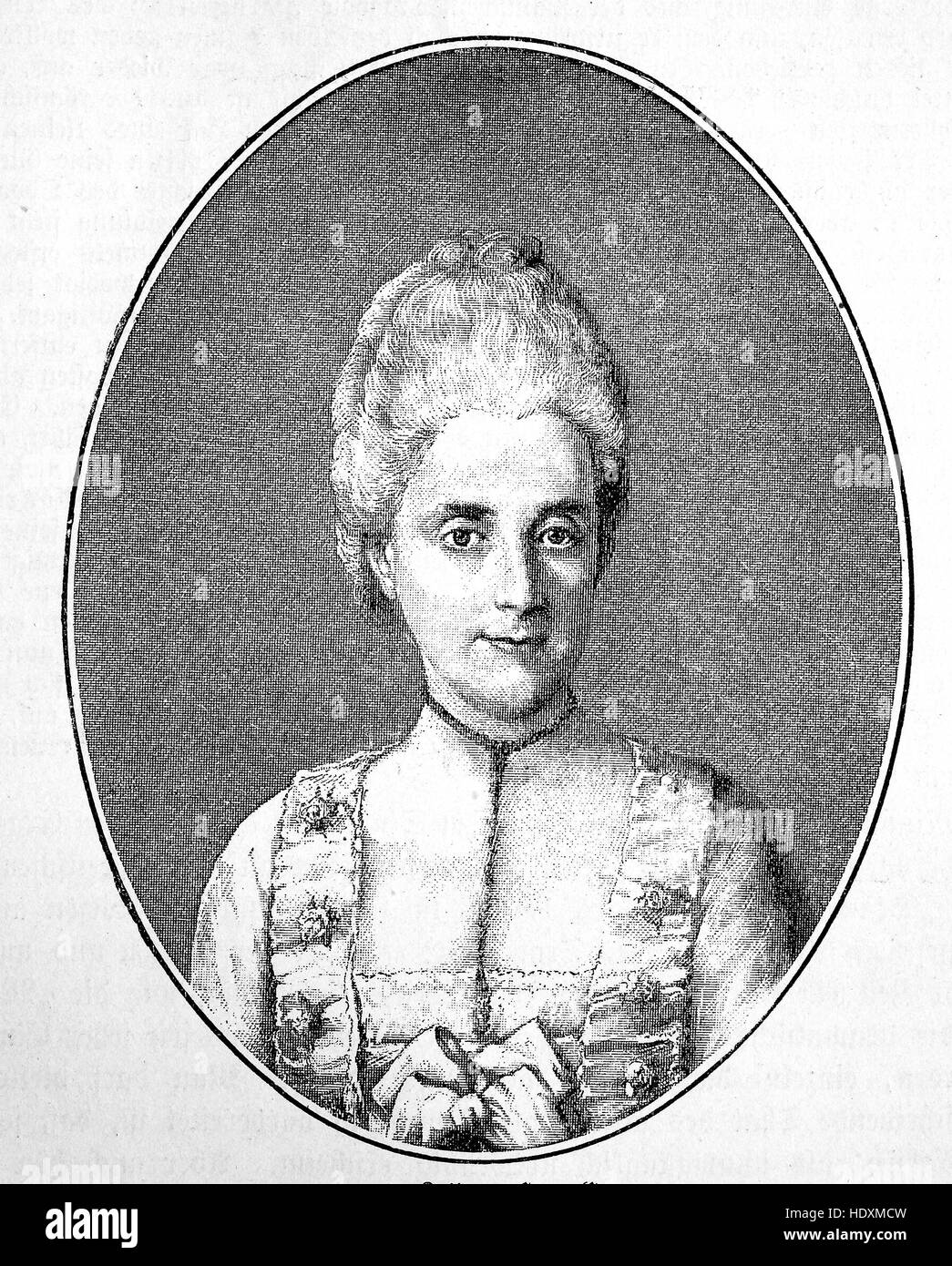 Eva Koenig, 1736-1778, was the wife of Gotthold Ephraim Lessing, woodcut from the year 1882, digital improved Stock Photo