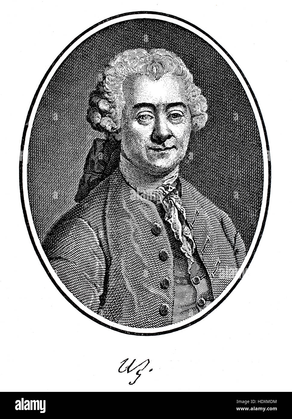 Johann Peter Uz, 1720-1796, German poet, woodcut from the year 1882, digital improved Stock Photo