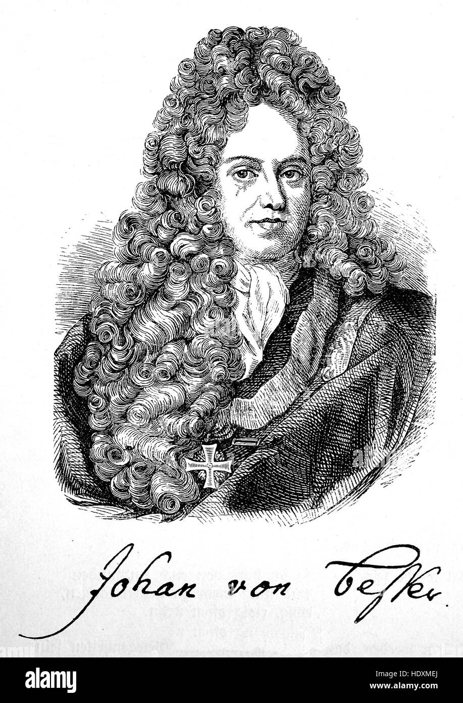 Johann von Besser, 1654-1729, a German poet, woodcut from the year 1882, digital improved Stock Photo