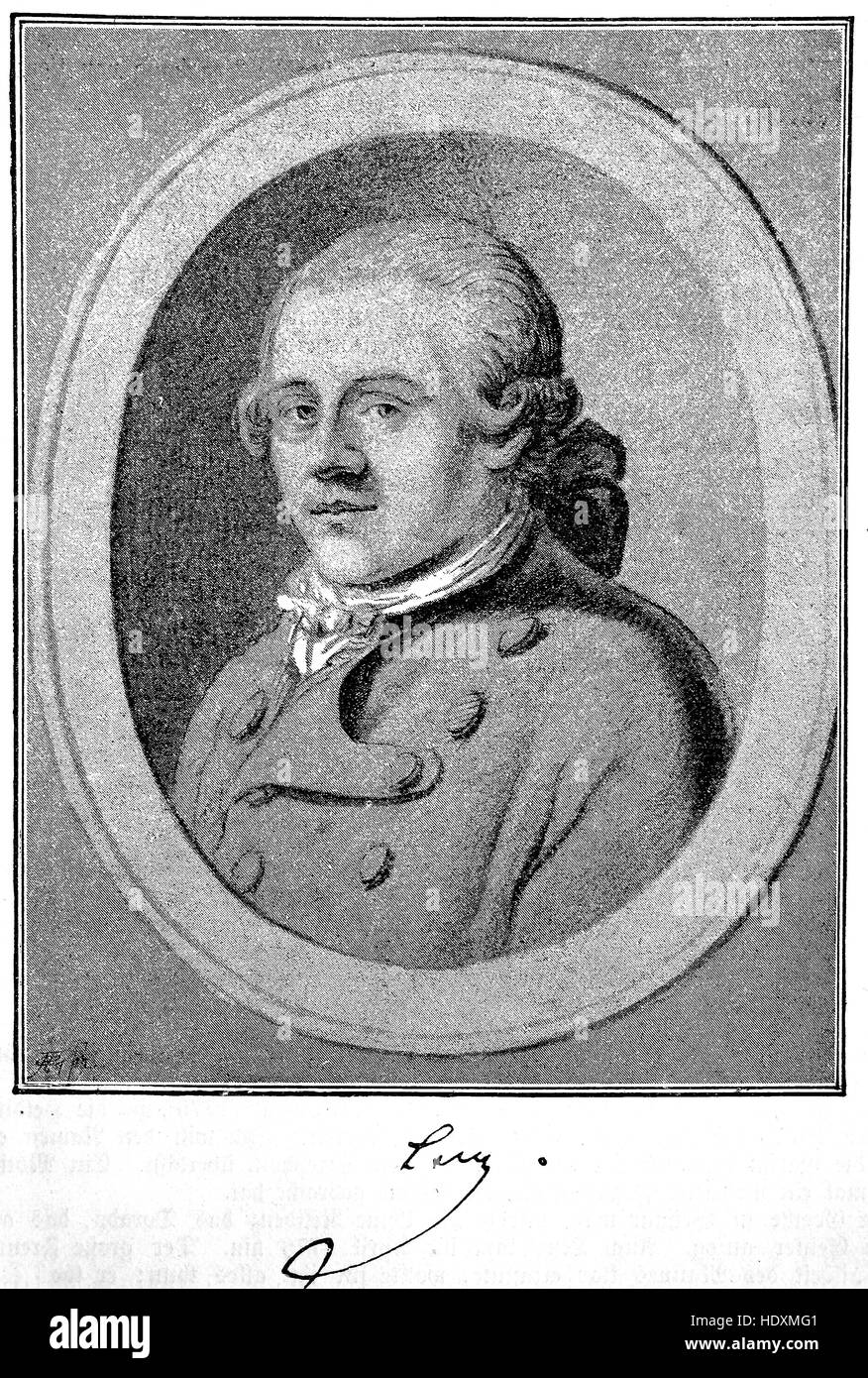 Jakob Michael Reinhold Lenz, 1751-1792, a Baltic German writer, woodcut from the year 1882, digital improved Stock Photo
