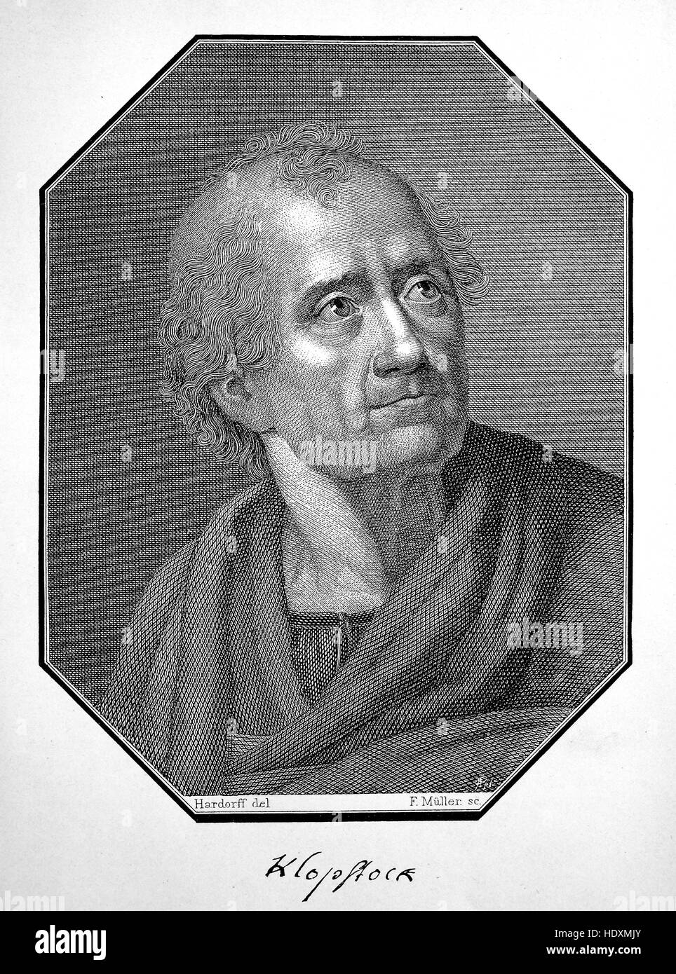 Friedrich Gottlieb Klopstock, 1724-1803, a German poet, was regarded as an important representative of the sensibility, woodcut from the year 1882, digital improved Stock Photo