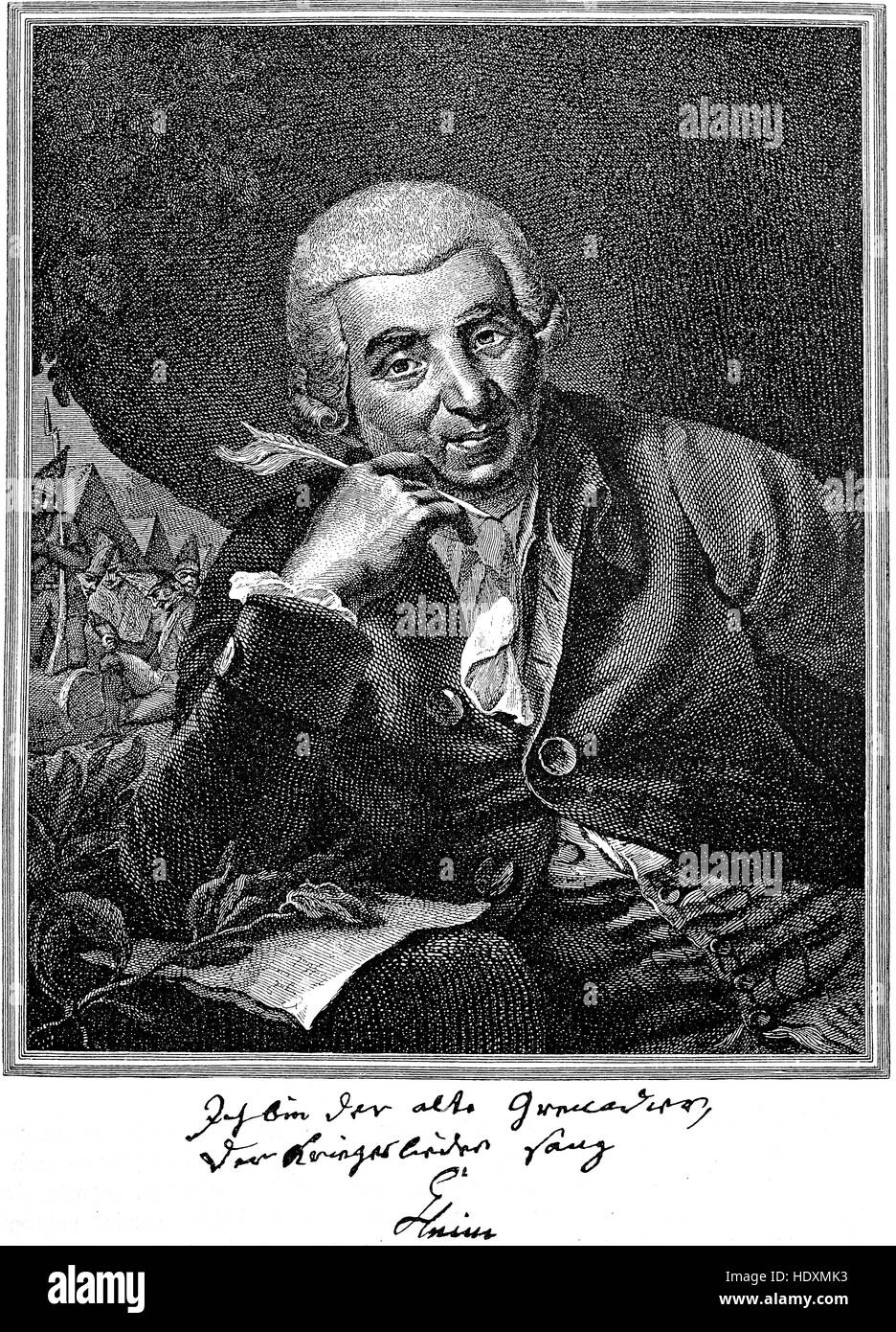 Johann Wilhelm Ludwig Gleim, 1719-1803, a German poet, woodcut from the year 1882, digital improved Stock Photo