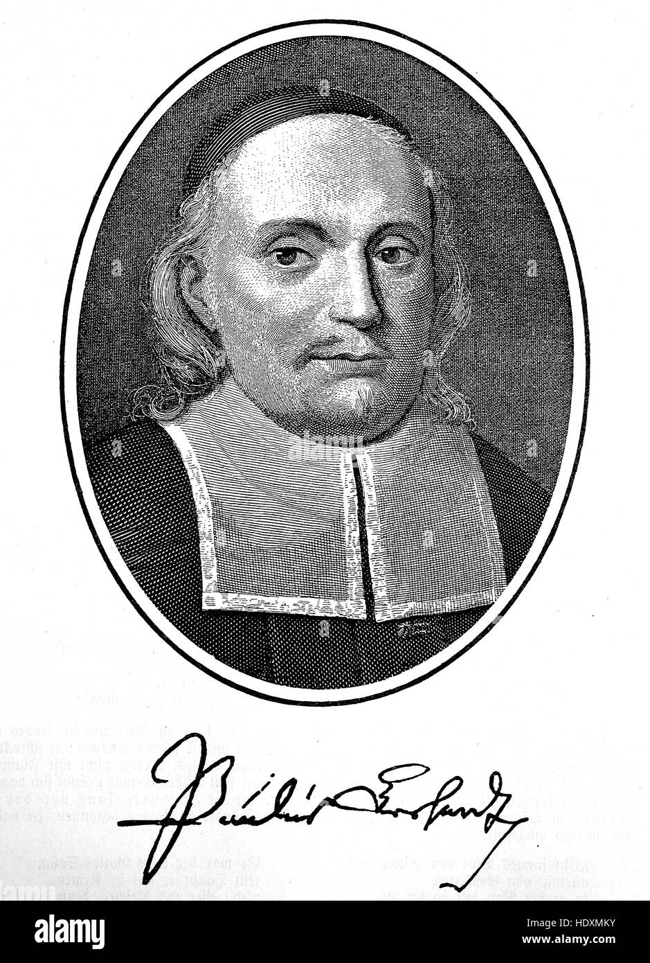 Paul Gerhardt, 1607-1676, a German theologian, Lutheran minister and hymn writer, woodcut from the year 1882, digital improved Stock Photo