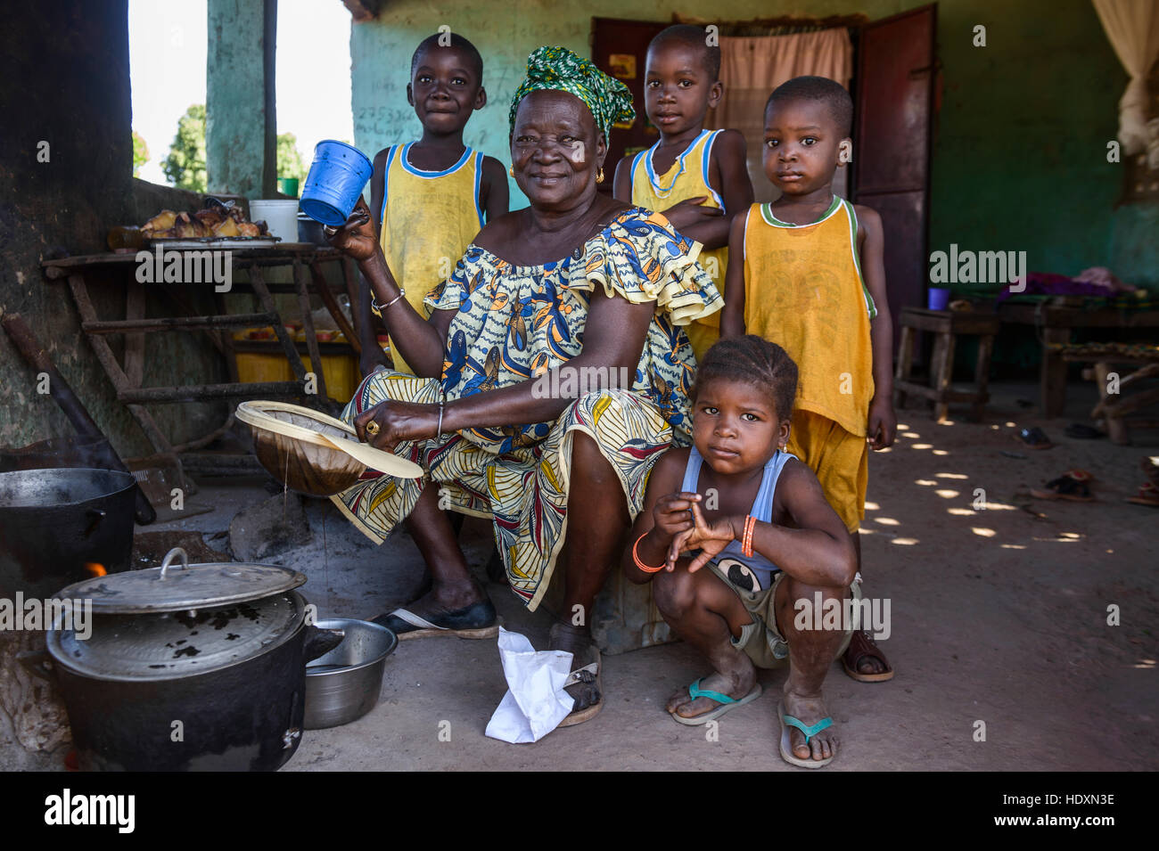 Mandinka grandmother and grandchildren, The Gambia Stock Photo