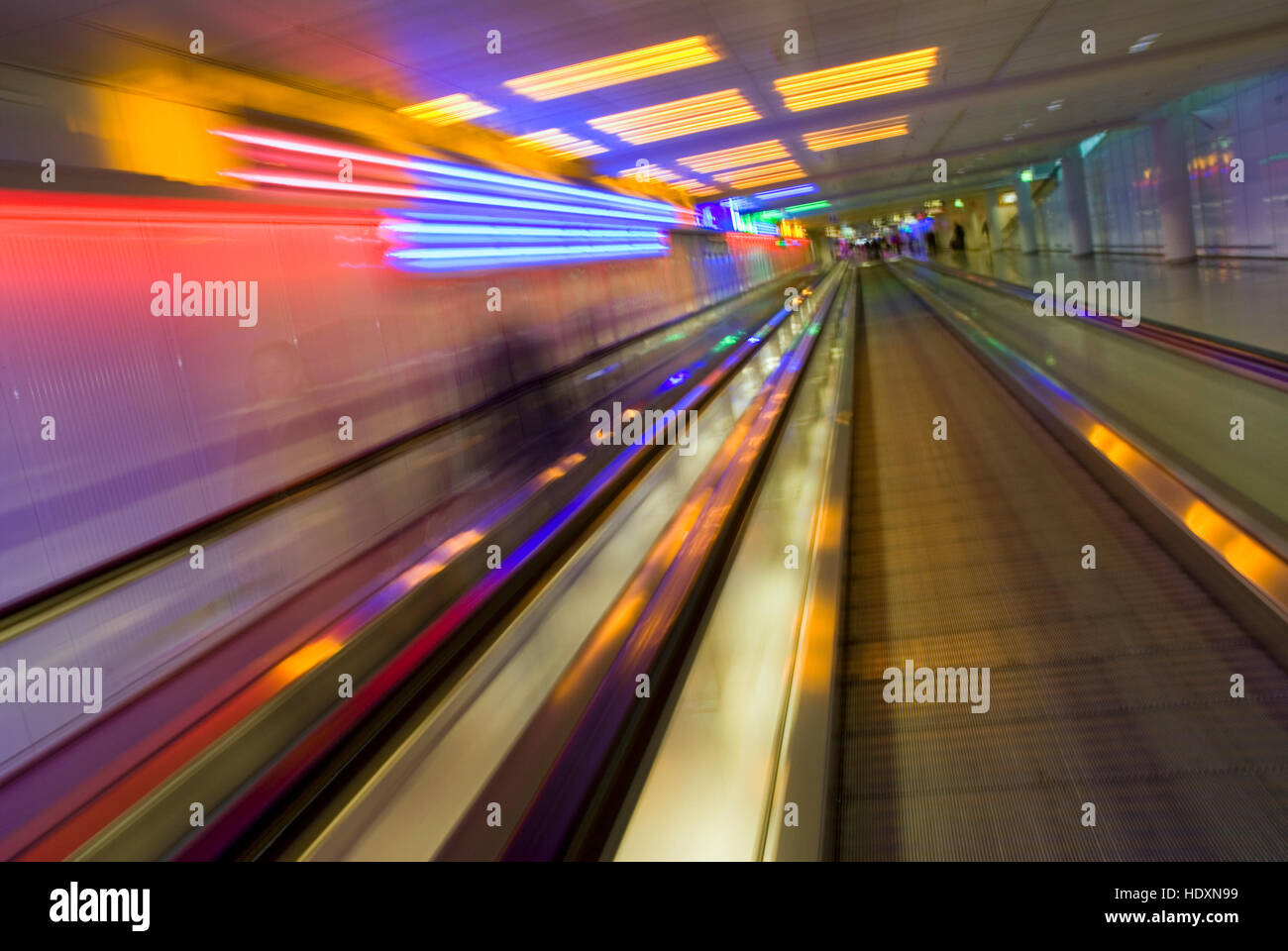 Moving walkway at terminal 1, Munich Airport, Bavaria Stock Photo