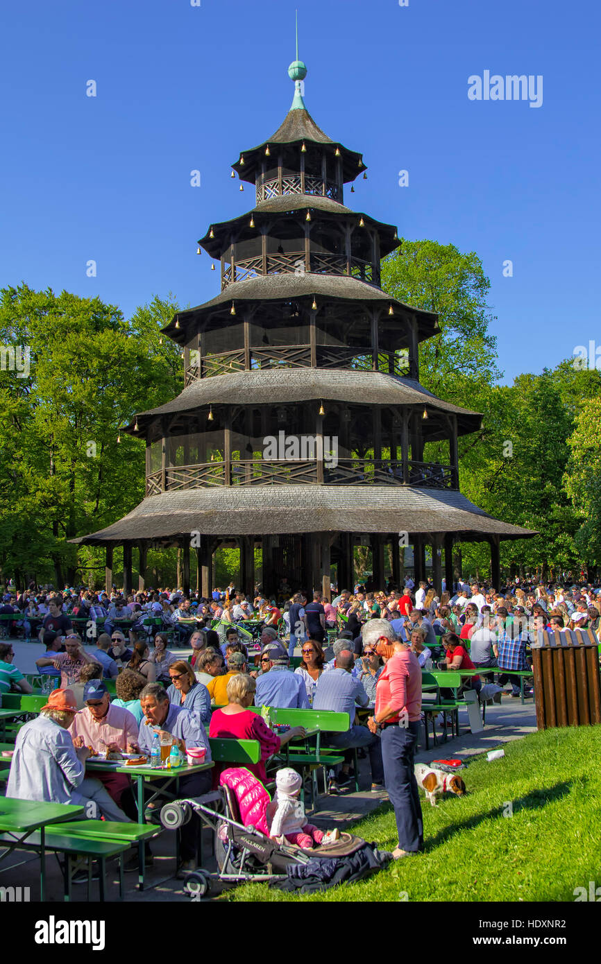 Beer garden at Englischer Garten, Munich Stock Photo