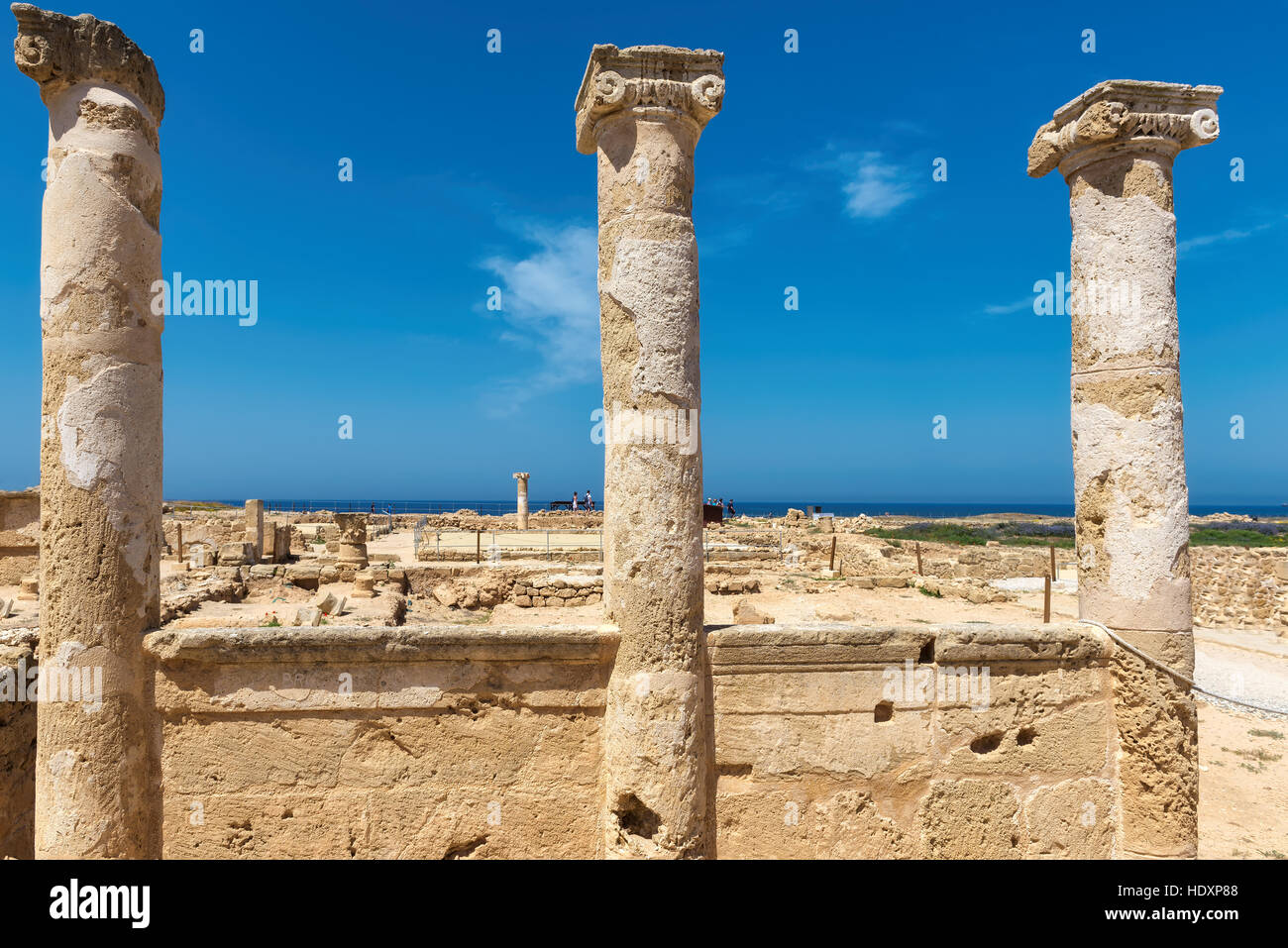 Ancient Columns at Paphos Archaeological Park. Cyprus. Stock Photo