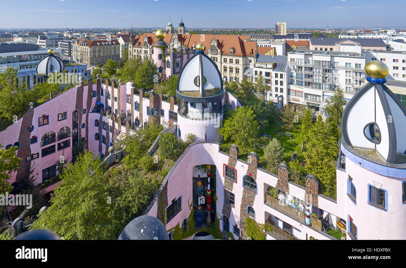 View from the green citadel over the city center, Magdeburg, Saxony-Anhalt, Germany Stock Photo