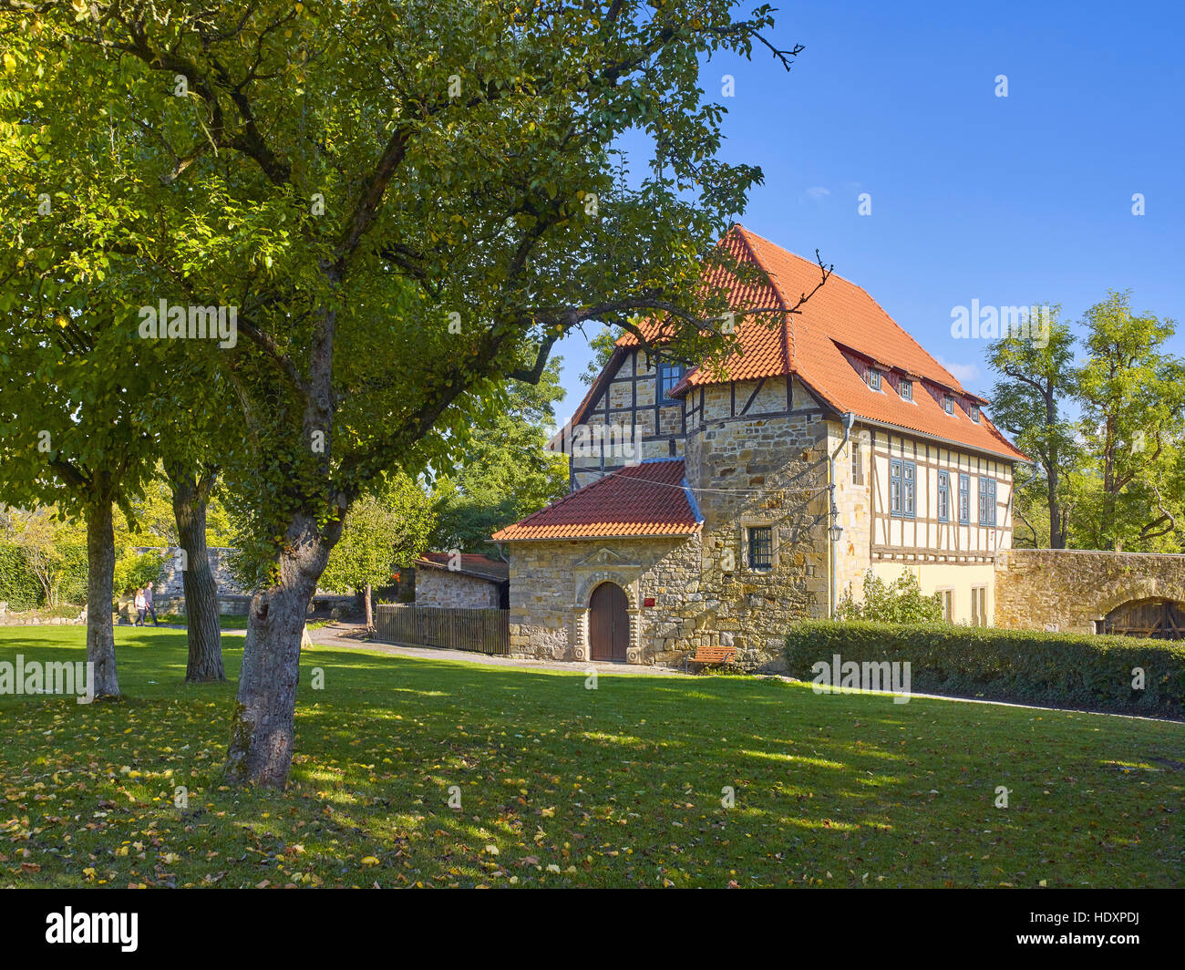 The yellow house on the Creuzburg castle in Creuzburg, Thuringia ...