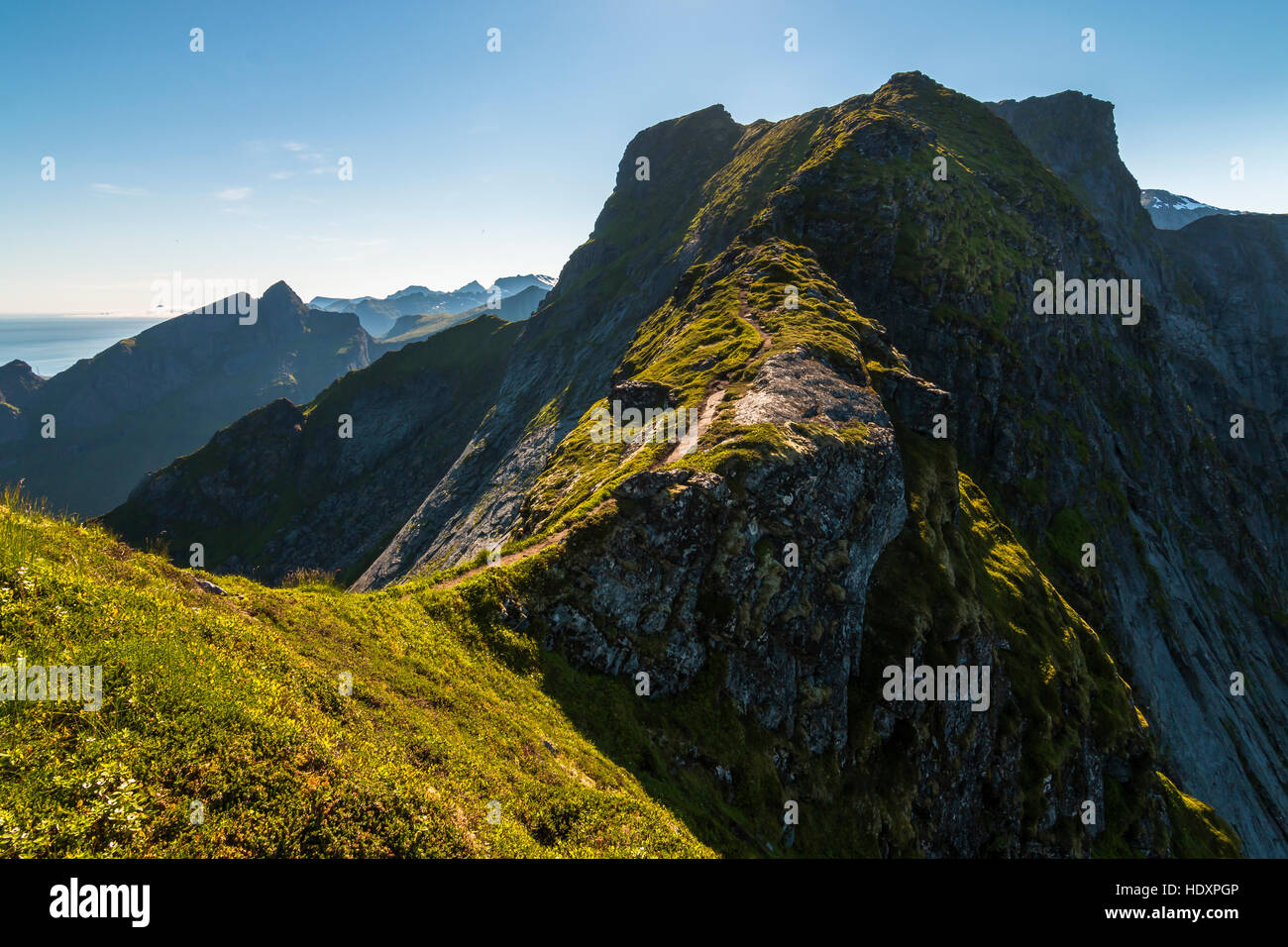 Reinebringen mountain, Lofoten, Norway Stock Photo